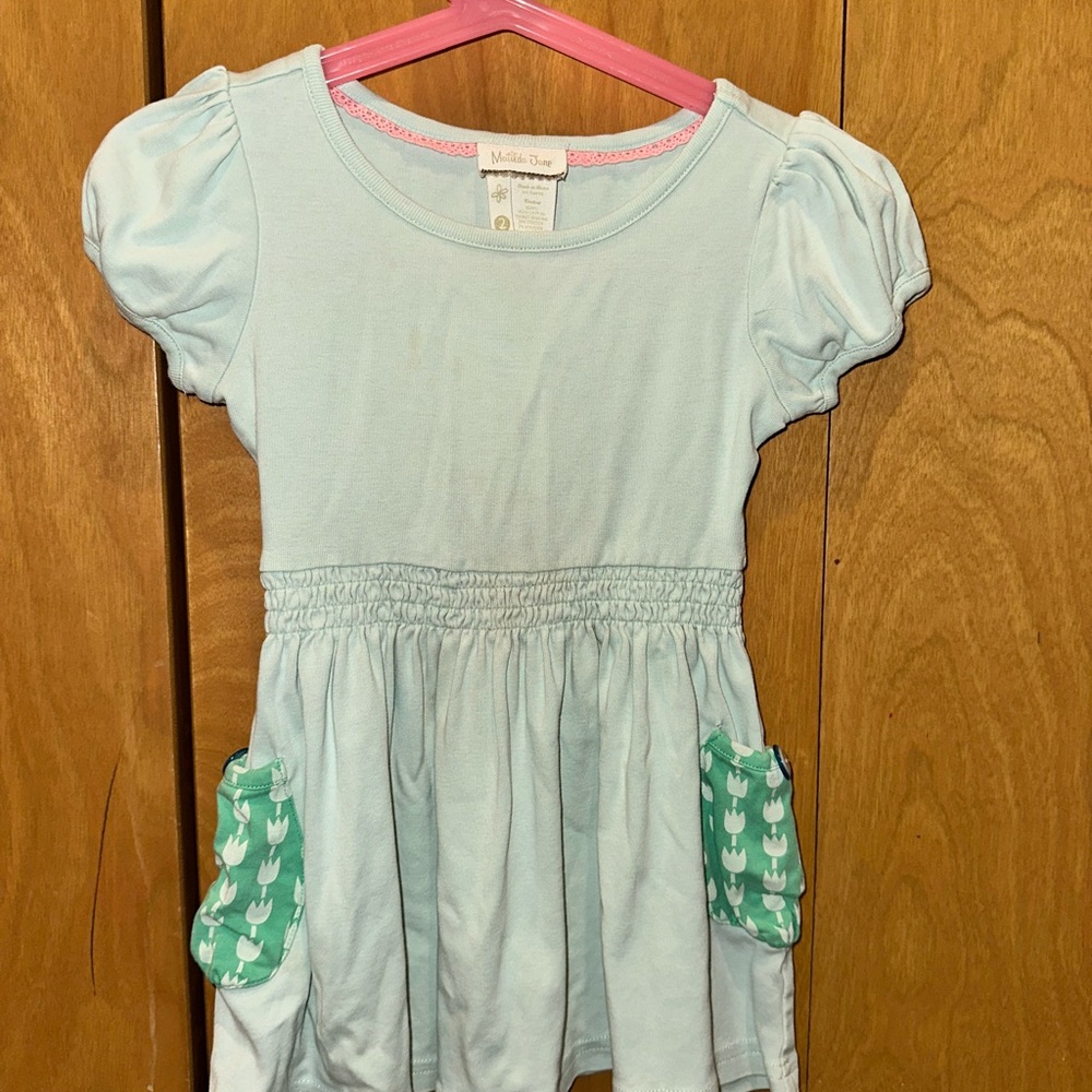 Matilda Jane Light Blue Dress with Green Pockets